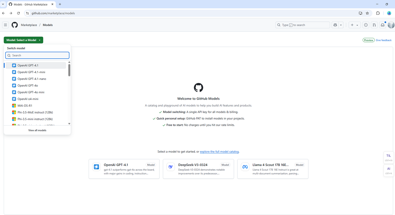 GitHub Models로 무료 LLM API 사용법 및 토큰 발급 가이드 - TILNOTE